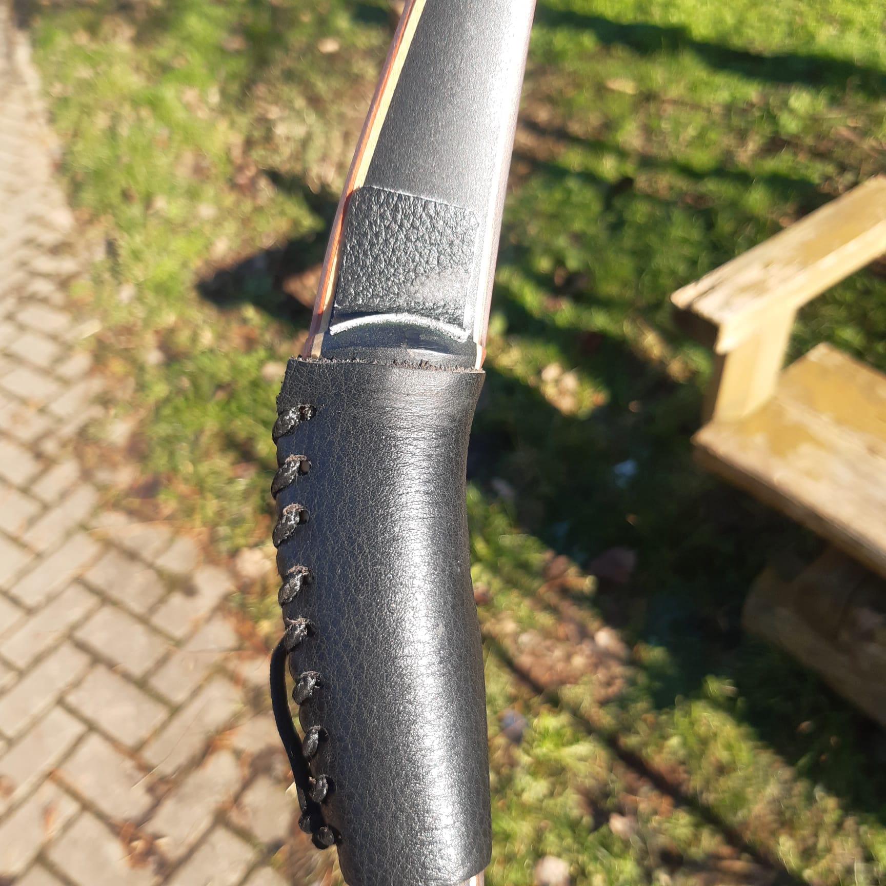 Pfeilauflage und Griffleder in Nahaufnahme